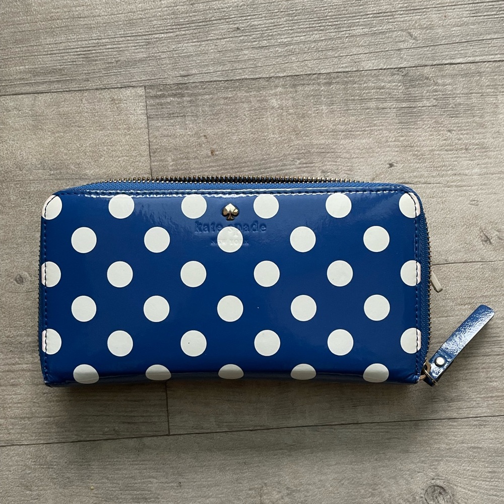 Blue is polkadot kate spade wallet
